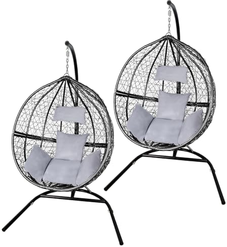 2 Hängesessel Polyrattan Hängekorb Hängestuhl Hängesitz Hängesessel Schaukel mit Gestell - Schwarz