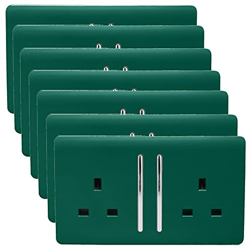 Trendi 2 Gang Artistic Modern Glossy 13 Amp Switched Plug Socket Dark Green (7 Pack)