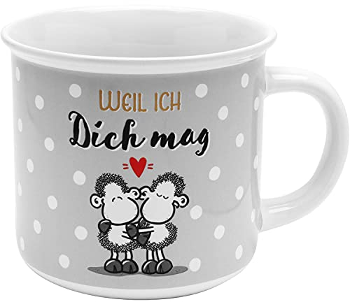 Sheepworld Tasse in Geschenkbox Weil ich Dich mag | Kaffeetasse, Porzellan, 38 cl, Grau | Geschenk Liebe, Weihnachten, Valentinstag | 47333