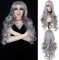 Perücke Silber Grau Lang Gewellt Locken für Frauen Damen Mädchen Karneval Fasching Kostümparty Cosplay Perücken Wig 063A