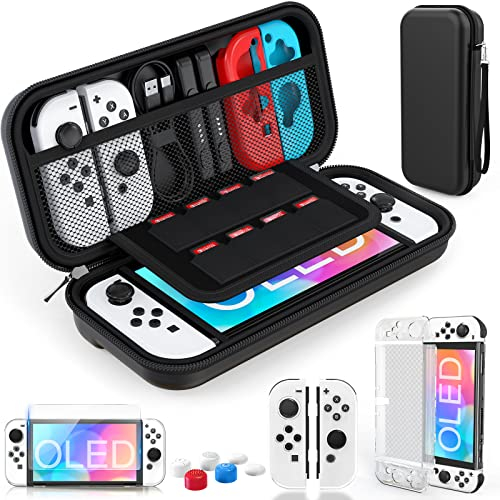 HEYSTOP Tasche für Nintendo Switch OLED mit Dockbarer Hülle, Schutzfolie und DaumenKappen - Zubehör für OLED-Modell Konsole