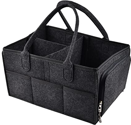 WUUDWALK Baby Windel Caddy Organizer Filztasche - Aufbewahrungstasche, Wickeltasche, Aufbewahrungskorb aus Filz, mit Reißverschlusstasche,Dunkelgrau