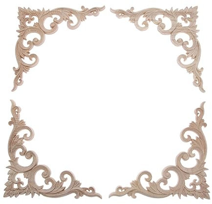 2 apliques de madera, sin pintar, tallas de madera talladas en madera, decoración de muebles para pared, cama, puerta, chimenea, tocador, techo, armario, proyecto, 15 x 15 cm