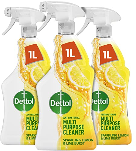 Dettol Cleaning Spray, Lemon and Lime, Multipack Of 3 X 1L, Total 3L, Disinfectant Spray, Antibacterial Spray, Bathroom Cleaner, Surface Cleaner Spray, Kills 99.99% Of Germs, Household Cleaners