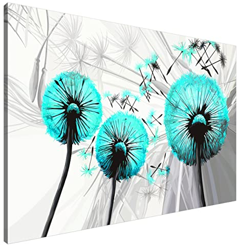Estika Leinwand bilder - Pusteblume Türkis - 120x80 cm, 1 teilige kunstdruck - Wandbilder wohnzimmer, schlafzimmer, Moderne wanddeko, Bild auf leinwand - Blumen bilder - 4029A_1B