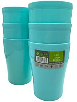 ECO Reusable 6 Pieces of Hard Plastic Cups - Hard Plastic Drinking Glasses - Drinkware Set for Serving Party, Wedding, Camping, Beach and Picnic - Dishwasher Friendly (420 ml) (Turquoise)