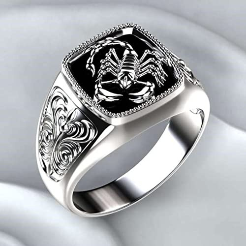 Wdhybwcx Einzigartige Retro-Skorpion-Muster-Ringe für Männer, Schmuck, stilvoller Hip-Hop-Ring, vergoldeter Coyote-Ring, Zubehör, gotischer Stil, Punk-Stil-9,Silber