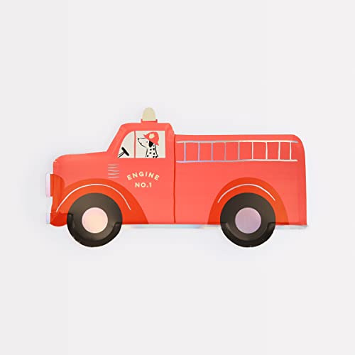 Meri Meri Disposable Birthday Party Plates, Pack of 8 Firehouse Plates | Fun Shaped Disposable Plates for Party - Planes, Train & Cars Kid’s Birthday Supplies