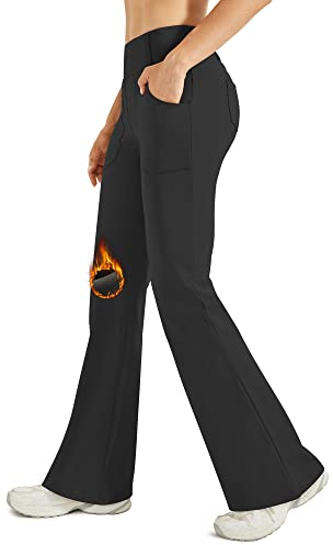 G4Free Women's Fleece Lined Flare Leggings Strechy Yoga Pants for Women Bootcut Dress Trousers with 4 Pockets for Casual Work Black