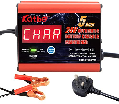 battery charger 12V 10A 24V 5A Automatic car battery maintainer Real-time Battery Monitoring for lead-acid, AGM, GEL, STD (24V 5Amp)