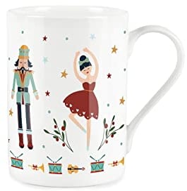 Purely Home Nutcracker Christmas Mug - Fine Bone China Style White Ballerina and Soldiers Coffee/Tea Present Gift for Xmas