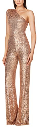 shownicer Jumpsuit Damen Pailletten Jumpsuit Eine Schulter Elegant Overall Sommer Ärmellos Einteiler Lang Overall Hosenanzug Hohe Taille Romper A Gold L