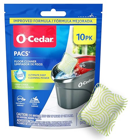 O-Cedar PACS Hard Floor Cleaner, Crisp Citrus Scent 10 Count (1-Pack) | Made with Naturally-Derived Ingredients | Safe to Use on All Hard Floors | Perfect for Mop Buckets
