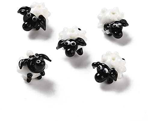 Boutigem 5 handgefertigte Schaf-Lampwork-Perlen für Schmuckherstellung, niedliches Tierarmband, Halskette, baumelnde Ohrringe, Dekoration, Zubehör, Geschenke
