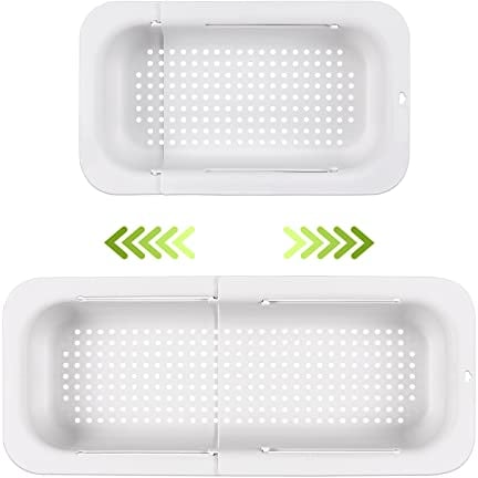 Setaccio espandibile per lavello - Materiale PP alimentare - Fori di drenaggio efficaci - Supporto per asciugatura rapida per stoviglie - Facile da pulire e resistente. (Bianco)