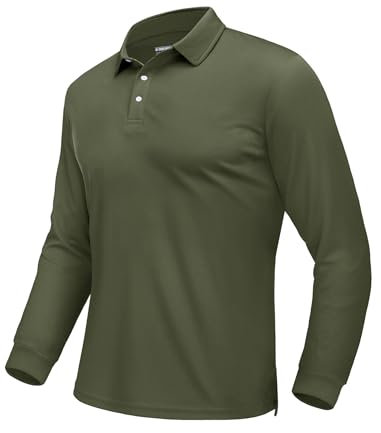 EKLENTSON Golf Polo Shirts for Mens Long Sleeve Sports Work Casual Collared Shirts Full Sleeve Breathable Tactical Military T Shirts Army Green,L