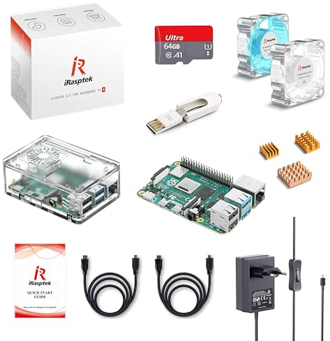 iRasptek Raspberry Pi 4B 4GB RAM Komplettes Starter-Kit - 64GB SD-Karten-Edition, Noobs vorinstalliert