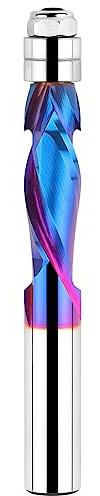 EANOSIC Spiral Compression Flush Trim Router Bit 1/2 Inch Shank, 1-1/2 Inch Cutting Length, Extra Long 4 Inch, Solid Carbide UP/Down Cut Spiral Router Bits with Bottom Bearing for Wood Trimming (Blue