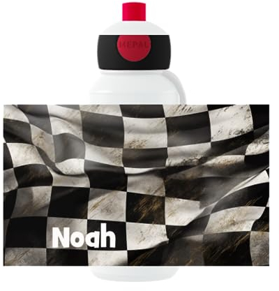 Mepal Personalisierte Trinkflasche mit Namen - Wasserflasche für Kinder Pop-up Campus - Rennwagen - Auslaufsichere Flasche für Schule - BPA-frei & Spülmaschinenfest - 400 ml - Flagge