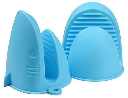 Silicone Oven Gloves, Pot Holders-Heat Resistant, Non-Slip, Waterproof, Mini Oven Mitts Perfect for Cooking, Baking and BBQ (Blue)