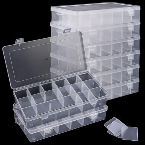 CYEER 8 Stück Sortierboxen für Kleinteile, 18 Fächern Kunststoff Transparente Verstellbaren Sortierbox Durchsichtige Aufbewahrungsbox mit Fächern Raster Organizer für Perlen, Schmuck, Angelzubehör