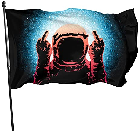 351 Gartenfahne 90x150cm, Cooler Weltraumastronaut Mit Mittelfinger Rechteck Langlebig Flaggen Banner Strapazierfähiges Polyester Willkommensflagge Gartenflaggen, Für Feiertage, Partys
