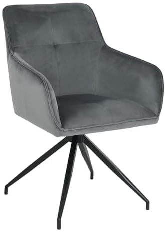 exitodesign - Aster - Polsterstuhl mit Armlehnen - 180° Drehbar - mit schwarzem Fußgestell aus Metall - aus Velours/Samt - Modern - für Esszimmer, Küche, Wohnzimmer, Salon, Schreibtisch - Grau