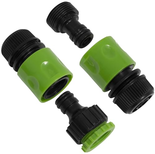 AERZETIX - C69391 - Kit de racores rápidos para Manguera de riego con Adaptador 1/2'' y 3/4'' - Conector de Grifo - Nariz de Grifo - en plástico - Color Verde y Negro