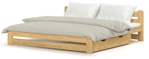 Siblo Bettgestell 200x120 cm - Alan Kollektion - Doppelbett aus Massivholz - Holz Bett mit Lattenrost - Bett mit Schublade - Natural