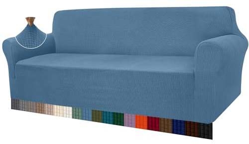 Granbest High Stretch Sofabezug Moderne Sofaüberwurf Jacquard Elastische Sofahusse für Wohnzimmer Protector für Hunde Haustiere (4 Sitzer, Azurblau)