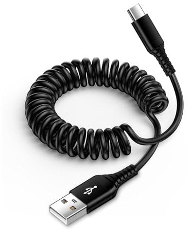 Coiled USB C Cable, Retractable Type C Charger Cable Fast Charging Spring USB to USB C Charger Phone Lead for Car, Samsung Galaxy A15 A55 A16 A36 A56 A35 A53 S25 Ultra S24 S23 S22 S21 S20 iPhone 15 16