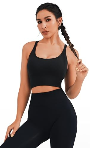 JOYSPELS Sport BH Damen ohne Buegel Gepolstert Bustier trägerloser BH Crop Tops Seamless Push Up Workout Yoga Top Fitness Schwarz S