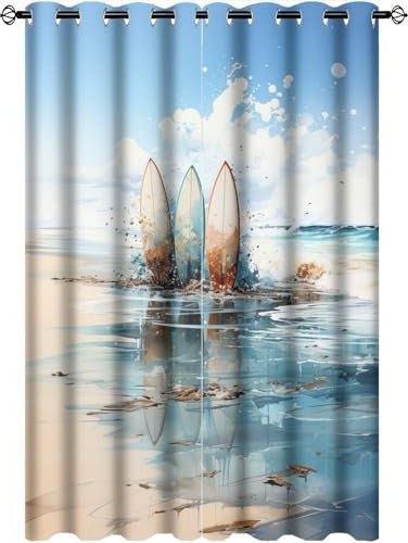 AEMYSKA Abstraktes Surfbrett, wärmeisoliert, Raumverdunkelung, Schlafzimmer, Vorhänge, rustikale Wellen, Landschaft, Natur, Strand, Druck, Ösen, Fenstervorhang, 106,7 x 160 cm