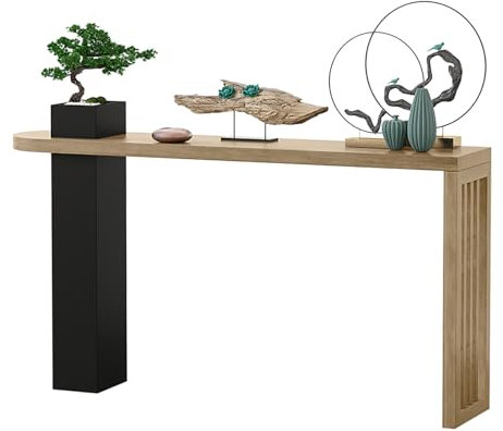 Mesa de entrada moderna, consola industrial para sofá, consola de TV de madera detrás del sofá, fácil de montar, muebles