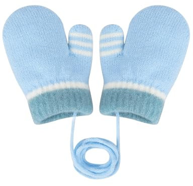 Becellen Hiver Moufles Enfant, Chauds Adorable Moufles avec Cordon Doublure Polaire Anti-Perdu Gants Bebe Thermique Tricotées Mignon Moufle pour 0-3 Ans Filles Garçons