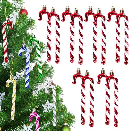 Tannenbaumschmuck 12 Stück Zuckerstangen Weihnachtsbaum Geeignet für Weihnachtsfeiergeschenke zu Hause, Innen- und Außendekoration (Rot)