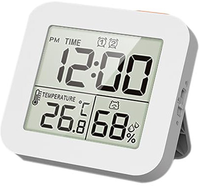 Shower Timer Waterproof, Bathroom Clock Waterproof Digital clock with temperature Toilet Timer, Battery Operated,12/24 Hour Format, Backlight, Thermometer Hygrometer, ℃/℉ Selectable, Memory Function