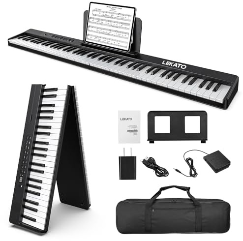 LEKATO FP-10 Portable Piano Keyboard for Beginners 88 Keys Folding Digital Piano with Sustain Pedal Foldable Electric Piano Keyboard with Semi Weighted Wood Grain Key Suitable for Midi Bluetooth