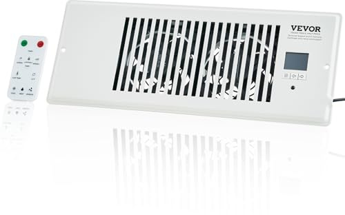 VEVOR Ventilateur d'appoint silencieux pour registre - Convient aux trous de registre de 10,2 x 30,5 cm - Avec télécommande et thermostat - Vitesse réglable pour chauffage et refroidissement - Blanc