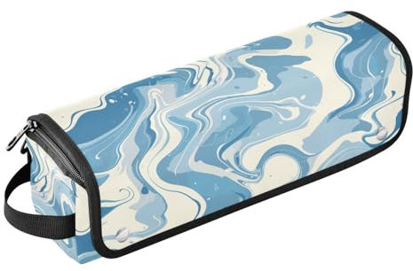 GuoChe Hot Hair Tools Travel Bag with Removable Heat Resistant Mat Hair Tools Organizer Storage Bag for Flat Irons, Straighteners, Curling Irons, Blue White Wavy Lines Marble Liquid Travel, blue white