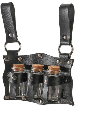 HUAJINGKEJI Mittelalter Trankhalter Kork Trank Flasche Cosplay Zubehör Historischer Gürtel für Renaissancen und Fantasy Rollenspiele, Schwarz , Size reference picture