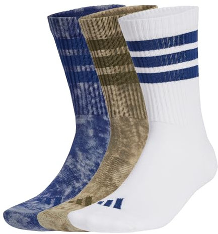 adidas Unisex Stonewash Crew Socken, 3 Paar Royal Blue/Olive Strata/White 37-39