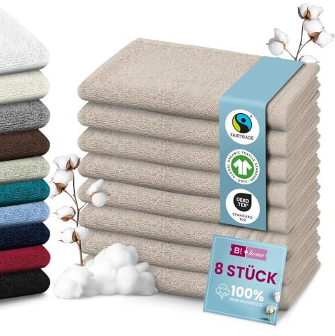 B!HOME 4er Set Premium Gästehandtücher [100% Baumwolle] 30x50 cm, grau/beige/Handtücher Weich, Saugstark & Pflegeleicht/Waschlappen Perfekt für Bad, Gäste & Reisen