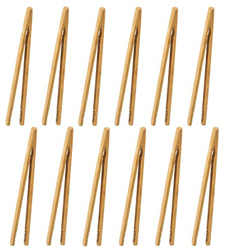 Pince à Grille Pain, Lot de 12 Pince en Bambou Pinces de Cuisine Réutilisables 18 cm Pince à Thé pour Attraper facilement les Toasts au Grille Pain, Cuisine, Restaurant