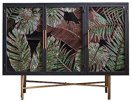 GELASIGE Buffet d'entrée peint à la main en fer forgé avec porte en verre et rangement