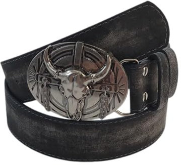 YiQinzcxg Vintage Distressed PU Gürtel Für Frauen Hiphop Tanzen Gürtel Kuh Kopf Schnalle Bund Western Gürtel Für Erwachsene Unisex