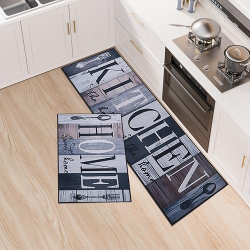 LY4U Küchenteppich Set, 2 Teiliges Rutschfestes und Ermüdungsfreies Küchenmatten Set, Waschbare Küchenbodenmatte, Stehmatten für die Heimdekoration im Büro
