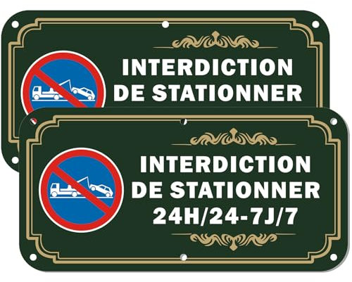Phyabe Panneau Interdiction de Stationner 24h/24-7J/7 Aluminium - 2 Pièces, 30 x 15cm Panneau De Signalisation Propriété Privée, Résistant aux UV, Imperméable