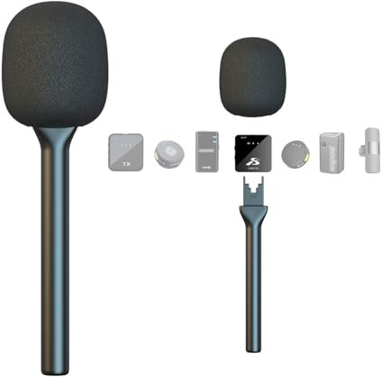 Mic Handle for DJI RODE Microphone Handheld Stand for Wireless GO, Interview Microphone Rig for All Lavalier Mic, Wireless MiniMic Adapter for Vlogging/Interview/Podcast/Reports/Content Creation