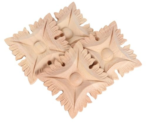 SOLUSTRE 4 Stücke Massivholz Möbel Aufkleber Wohnkultur Wohnzimmer Decor Einfach Installieren Geschnitzte Muster Natürliche Material